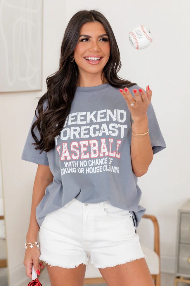 Weekend Forecast Baseball Grey Oversized Graphic Tee | Pink Lily