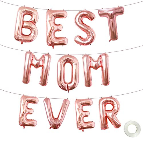 16 Inches Best Mom Ever Balloons Hanging Banner Decorations, Rose Gold Aluminum Foil Letter Balloons for Mother's Day Birthday Baby Shower Gender Reveal Party Supplies | Amazon (US)
