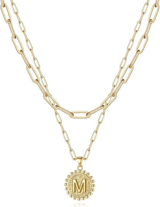 Yoosteel Gold Initial Necklaces for Women Girls, 14K Gold Plated Dainty Layering Paperclip Link C... | Amazon (US)