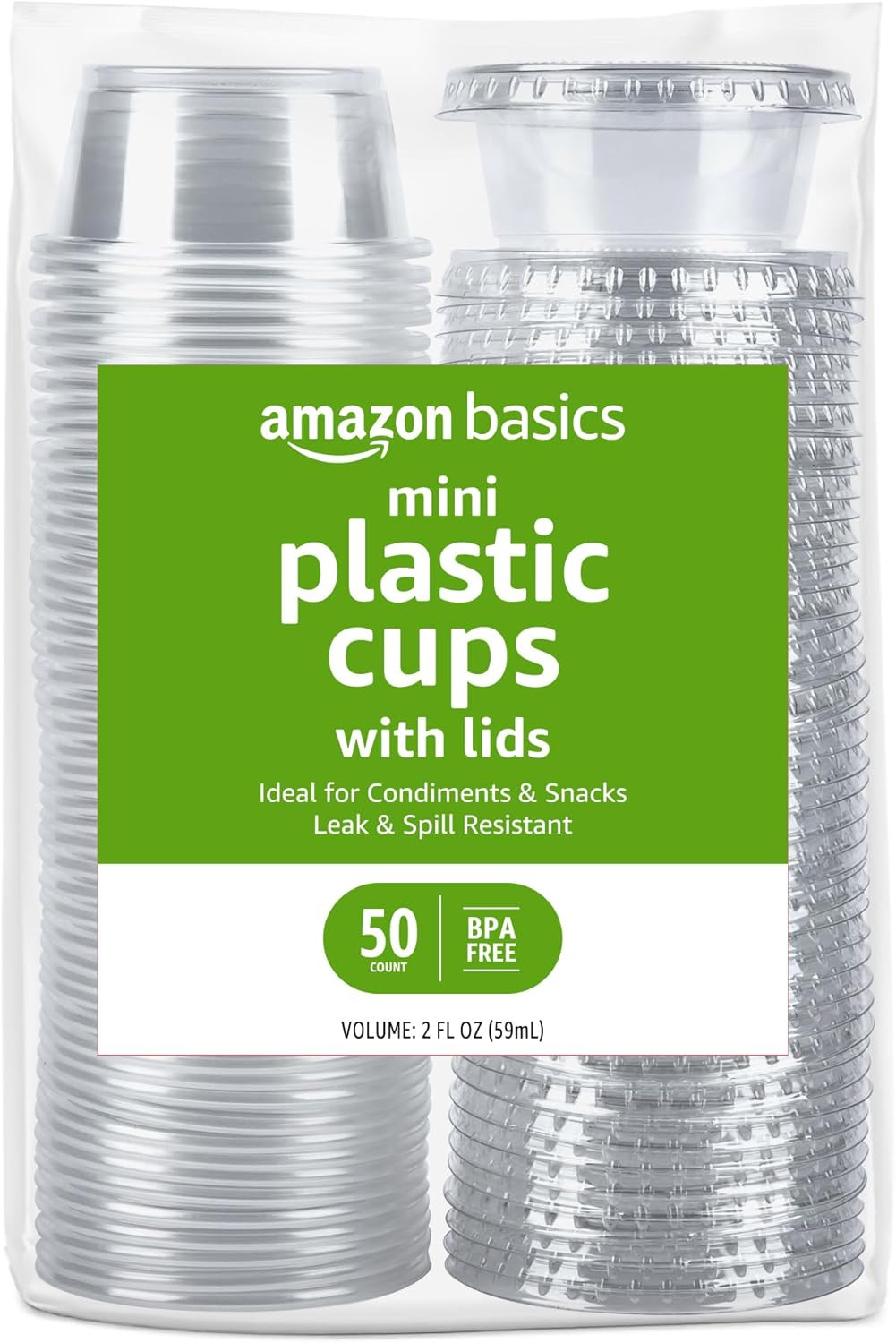Amazon Basics Disposable Plastic To-Go Cups and Lids, Mini, 2oz, 50 Count, BPA Free, for Condimen... | Amazon (US)