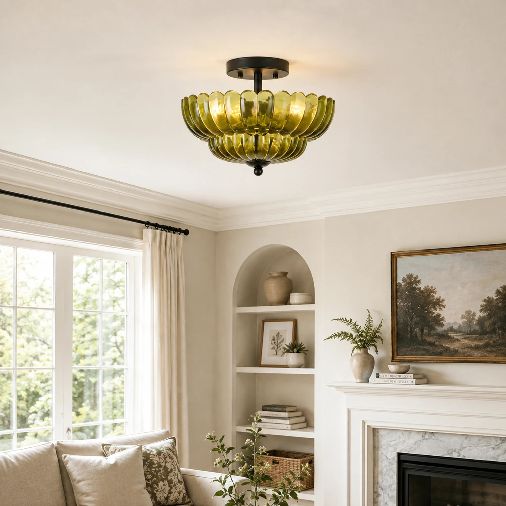 Vintage Petal Flower Glass Semi Flush Mount Ceiling Light | Wayfair North America