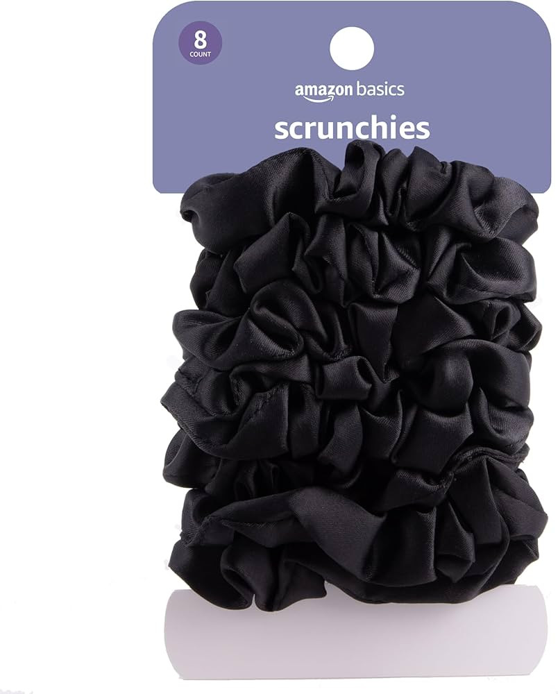 Amazon Basics Satin Scrunchies Black Hair Ties, Pack of 8 | Amazon (US)