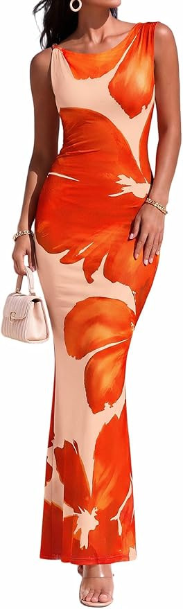 BTFBM Women Floral Cocktail Wedding Guest Dress Summer Spring 2026 Twist Strap Bodycon Mesh Beach... | Amazon (US)