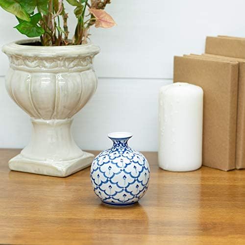 Sea Island Cute Round Baseball Glossy Blue and White 4 inch Porcelain Ceramic Vase | Amazon (US)