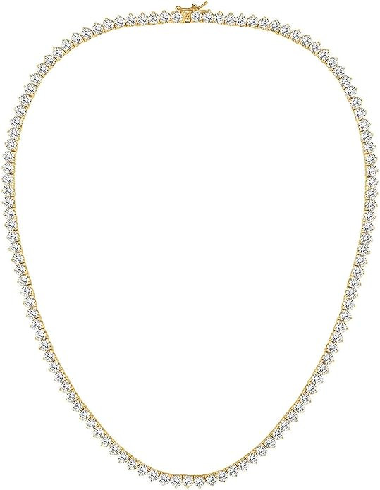 Gemsme 4mm Tennis Necklaces for Women - 3 Prong 18K White Gold Plated Round Cubic Zirconia Classi... | Amazon (US)