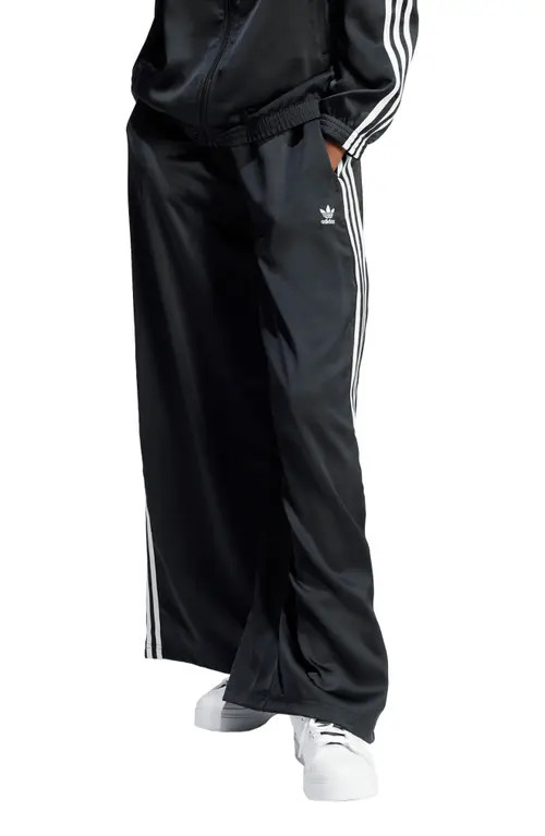 adidas Originals Recycled Polyester Satin Wide Leg Track Pants in Black at Nordstrom, Size 4 | Nordstrom