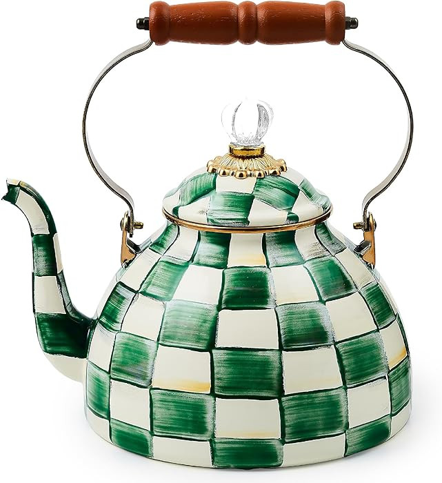 MACKENZIE-CHILDS Enamel Tea Kettle with Wooden Handle, Stylish Tea Kettle for Stovetop, 3 Quarts,... | Amazon (US)