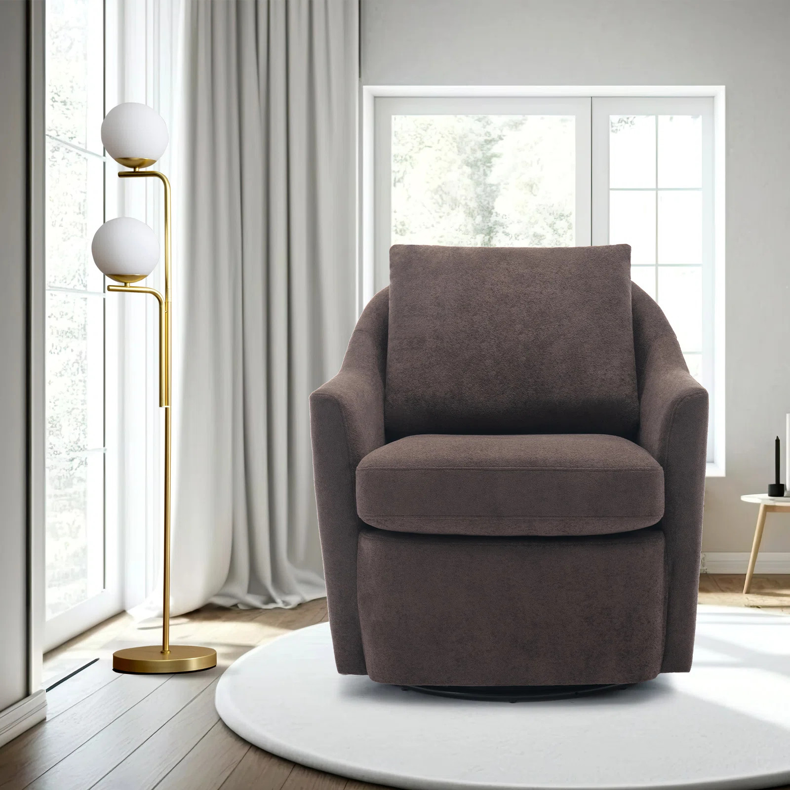 Latitude Run® Oliur 30.51'' W Boucle Upholstered Swivel Barrel Chair With Removable Pillow & Rev... | Wayfair North America