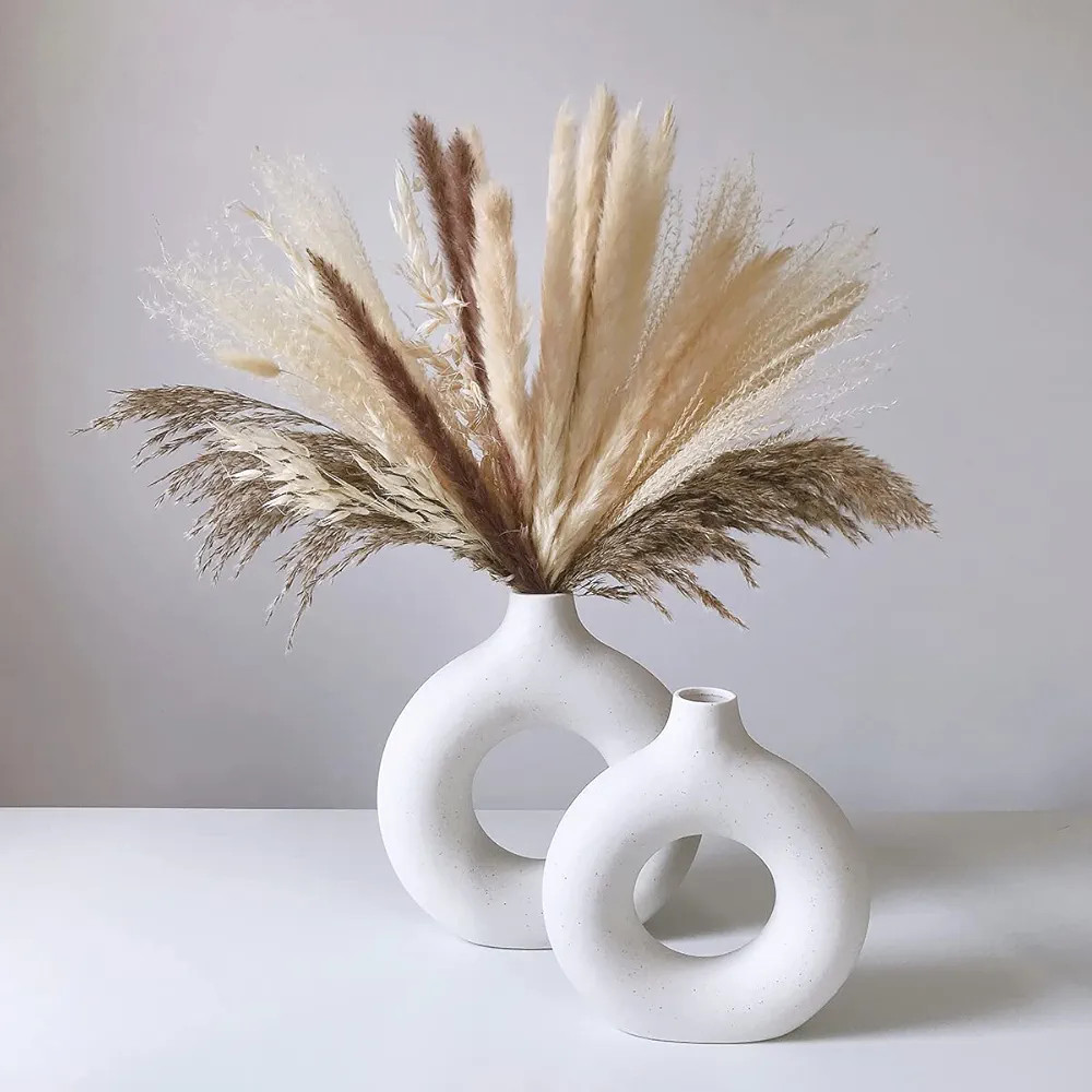 White Ceramic Vases for Pampas Grass,Water Drop Design Doughnut vase Modern Home Decor Minimalist... | Amazon (US)