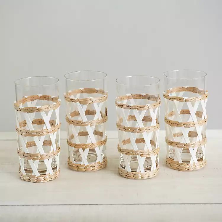 New!Natural Seagrass Overlay Tumbler Glasses, Set of 4 | Kirkland's Home