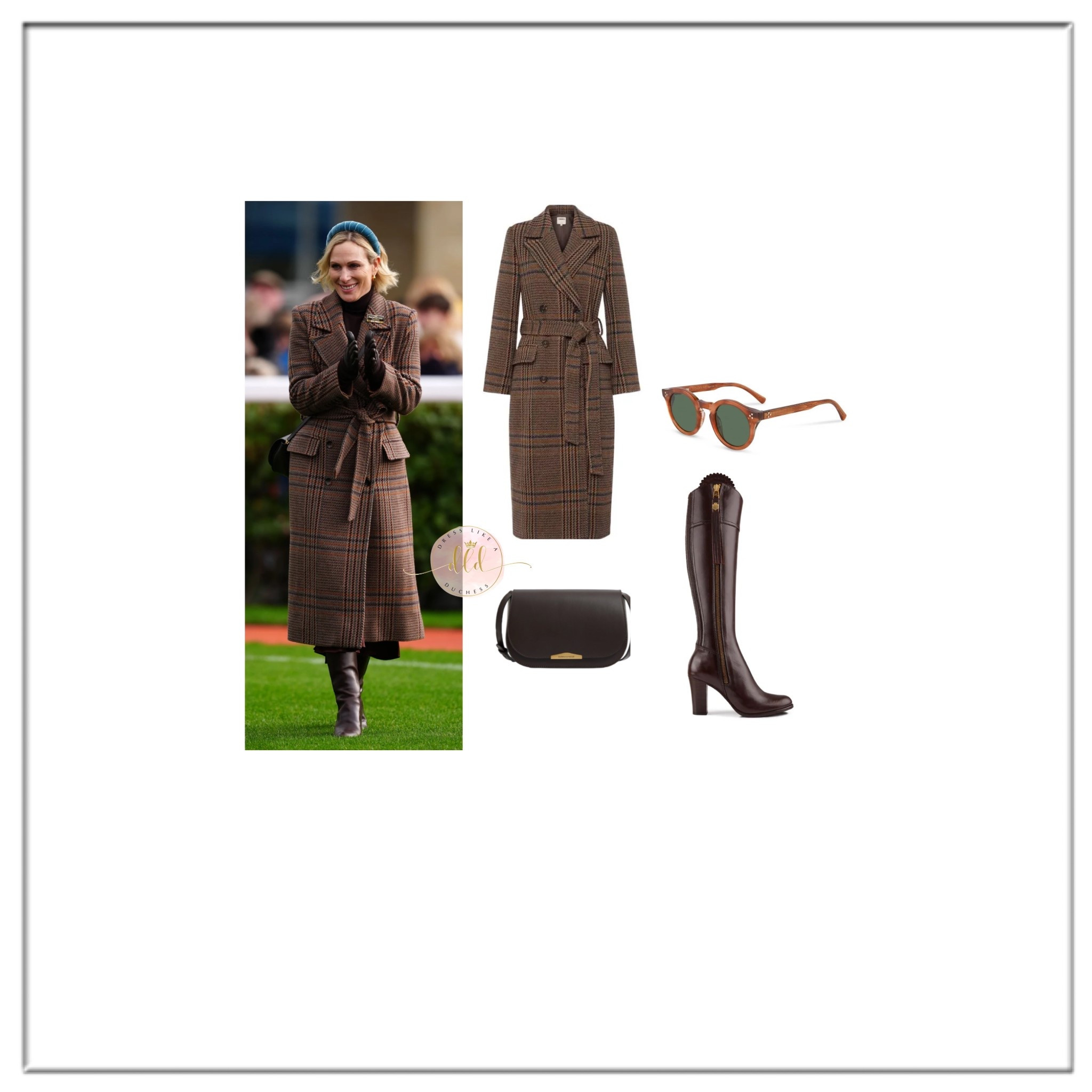 1/1/26 Zara Tindall at Cheltenham on New Year’s Day in La Agence Kolina coat + Fairfax and Favor boots and bag + Monc Eyewear Belleville Subglasses in Whiskey (PA Image) 