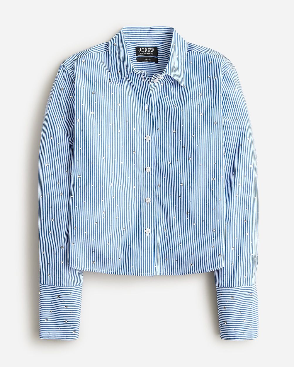 Cropped gar&ccedil;on cotton poplin shirt with crystals in stripe | J.Crew US