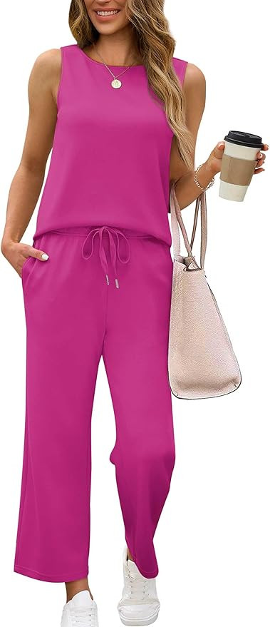 SAMPEEL Two Piece Sets for Women Summer Outfits Beach Vacation Clothes Wide Leg Crop Pants | Amazon (US)
