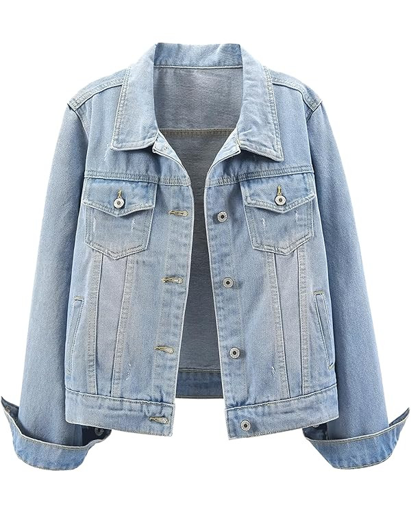 Ladyful Women's Bride Casual Jean Jacket Distressed Ripped Denim Jacket Coat with Pockets | Amazon (US)