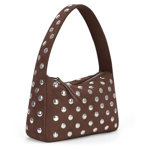 YFGBCX Suede Studded Purses Brown Suede Bag Fall Shoulder Bag Y2K Purse for Women Handbag Soft Leather Purse | Amazon (US)
