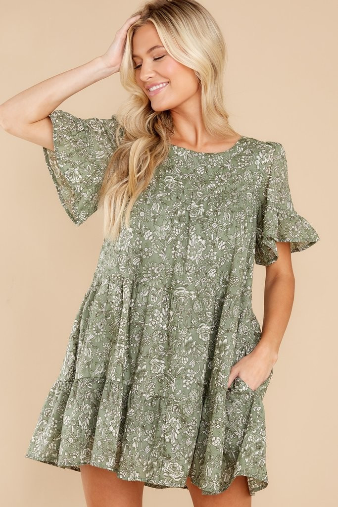 Meadow Views Sage Green Floral Print Dress | Red Dress 