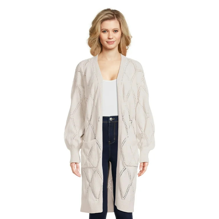 No Boundaries Juniors’ Pointelle Duster Cardigan Sweater, Midweight, Sizes XS-XXXL | Walmart (US)