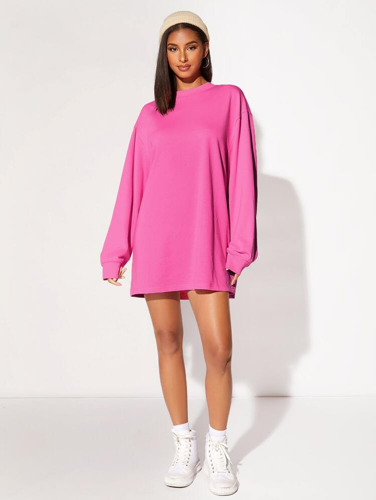 SHEIN BASICS Solid Drop Shoulder Sweatshirt Dress | SHEIN