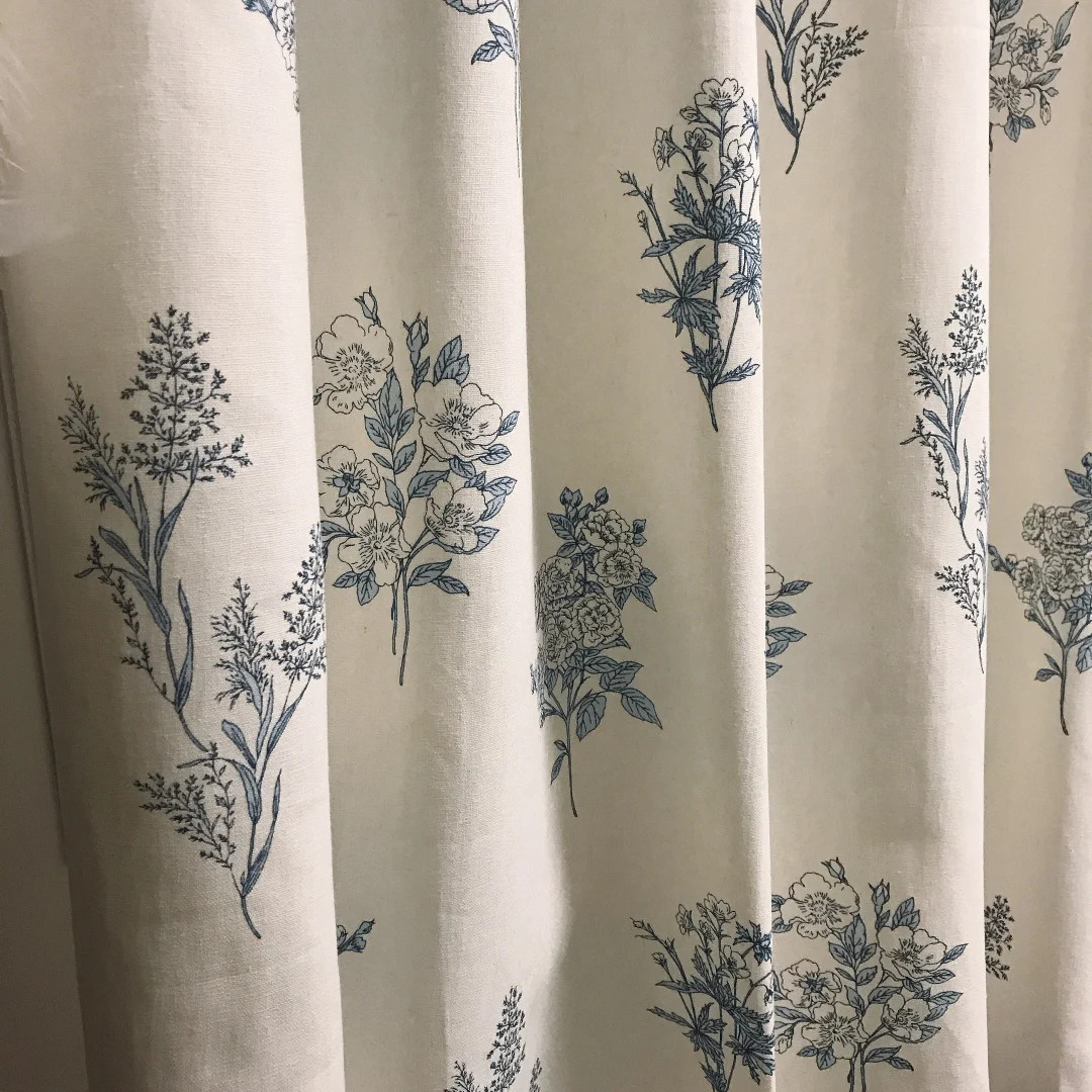 Modern Vintage Blue Floral Pattern Linen Cotton Curtain Ivory - Etsy Canada | Etsy (CAD)