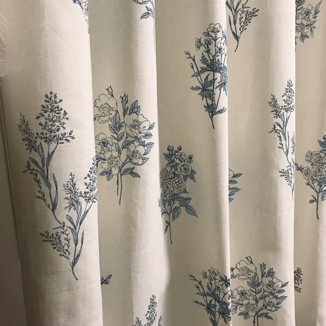 Modern Vintage Blue Floral Pattern Linen Cotton Curtain Ivory - Etsy Canada | Etsy (CAD)
