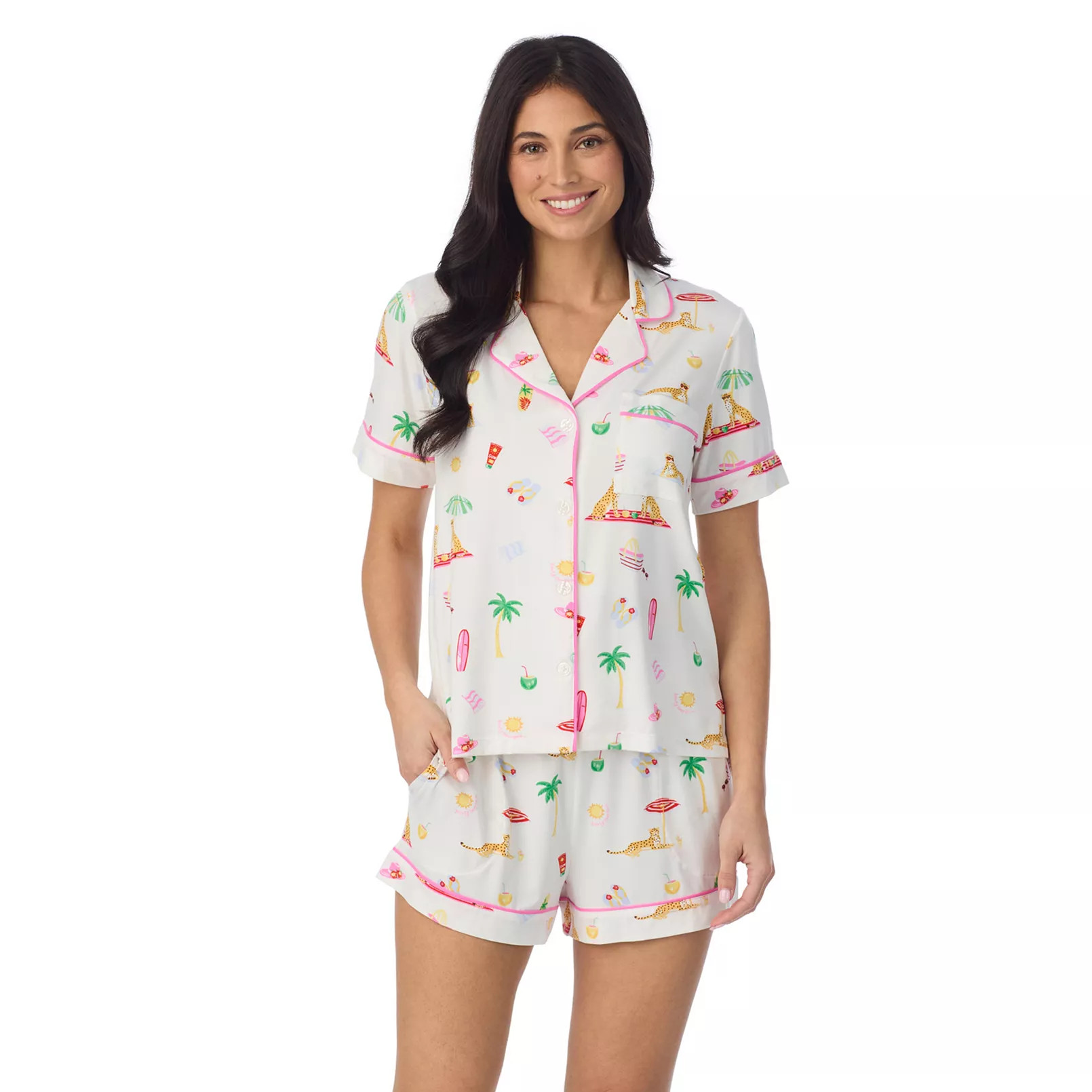 Women's Beauty Sleep Social Cozy Short Sleeve Pajama Top & Pajama Boxers Set | Kohl's