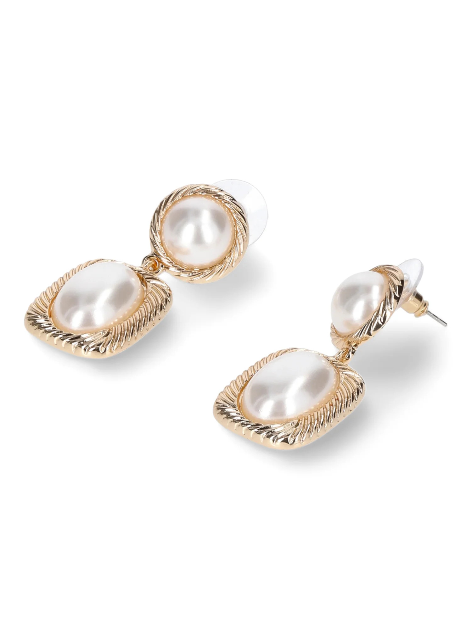 Time and Tru Women's Pearl Drop Earring, 1 Pair, Pearl Stone center | Walmart (US)