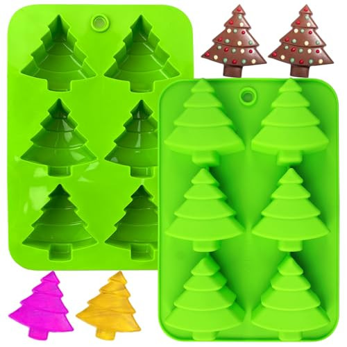 LEBERY 2 Pcs Christmas Tree Silicone Mold Christmas Chocolate Cake Molds Holiday Tree Candy Baking Fondant Molds Christma Silicone Trays Pan Mold Festival Handmade Soap Ice Cube Biscuit Moulds | Amazon (US)