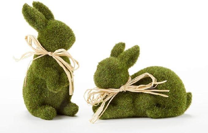 Delton Moss Bunny Rabbits with Raffia Bows - 4 and 6.5 inches Set of 2 | Amazon (US)
