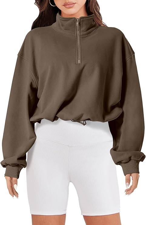 ANRABESS Women's Half Zip Crop Sweatshirt Workout Hoodie High Neck Long Sleeve Athletic Clothes | Amazon (US)