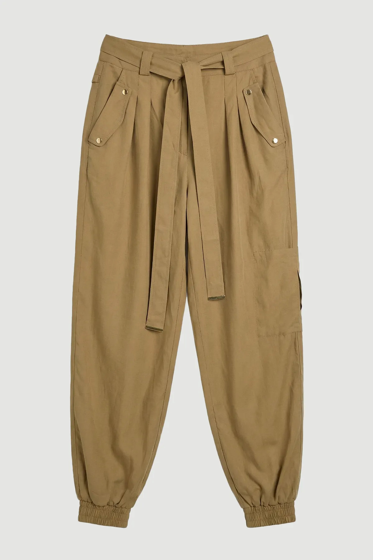 Tan Cupro Utility Twill Woven Trouser | Karen Millen | Karen Millen UK + IE + DE + NL