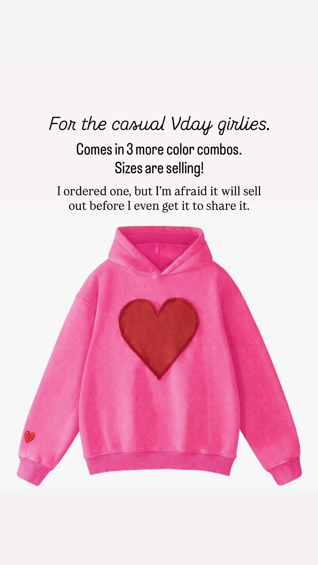 A little Valentine’s Day hoodie for the casual girlies! Comes in a few more color combos— grab yours now because sizes are selling fast!

#LTKOver40 #LTKmomlife #LTKFindsUnder50