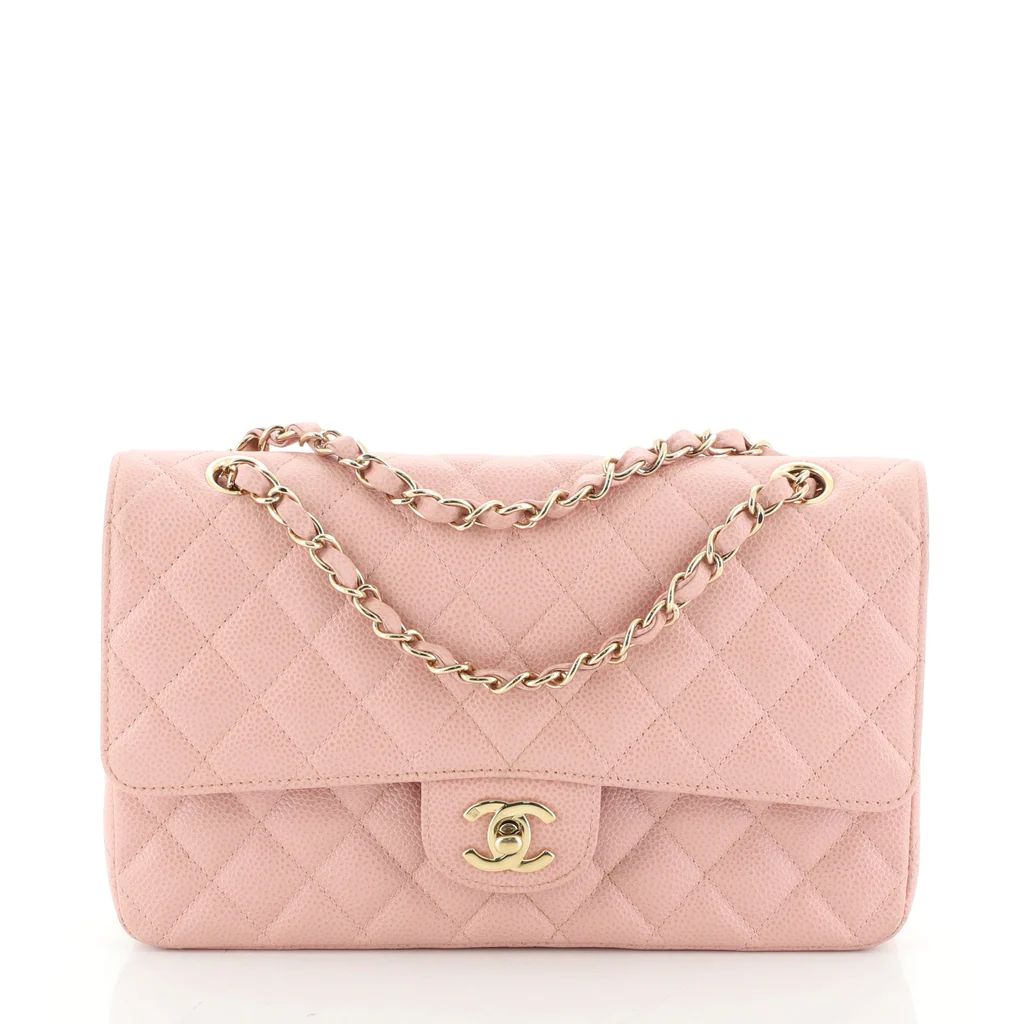 Chanel Vintage Classic Double Flap Bag Quilted Caviar Medium Pink 5153682 | Rebag