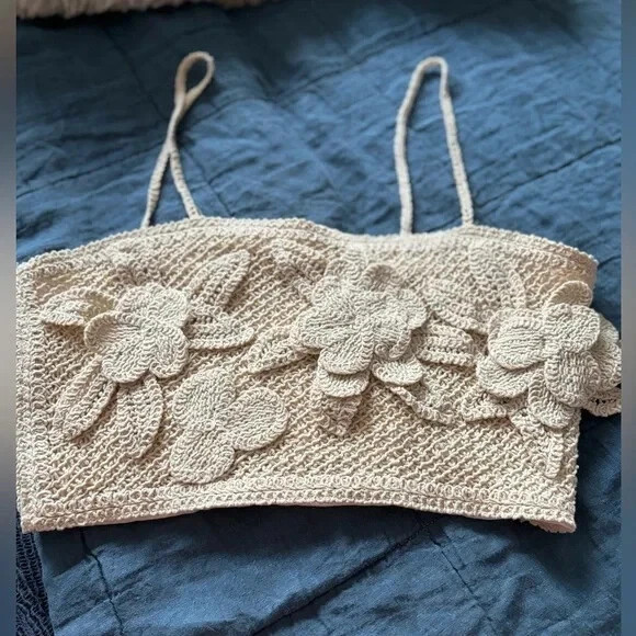 Altar’D State Crochet Floral Cropped Halter Top Beige NWOT Size L  | eBay | eBay US