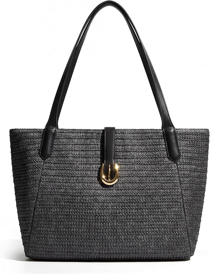 CHUNLI Straw Beach Bag for Women, Woven Raffia Summer Tote with Leather Handles, Boho Vacation Re... | Amazon (US)