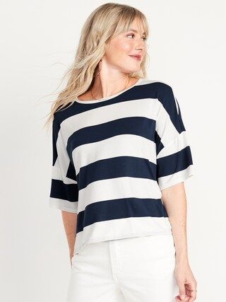 Luxe Oversized Striped Cropped T-Shirt for Women | Old Navy (US)