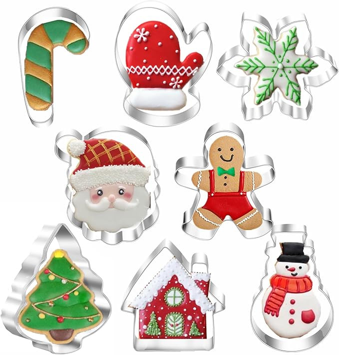 Christmas Cookie Cutters, 8PCS Holiday Cookie Cutter Shapes - Snowman,Christmas Tree,Gingerbread ... | Amazon (US)