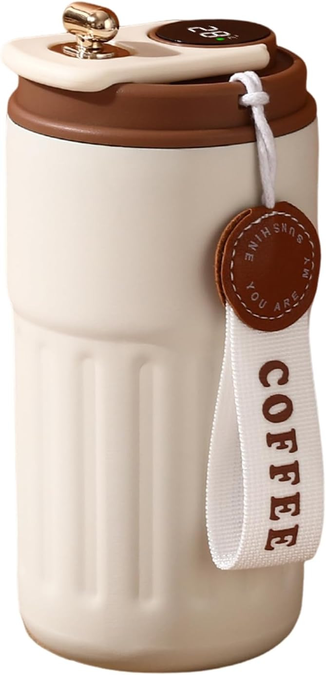 Coffee Cup with Temperature Display Thermal Mug, Leak-proof Lid Stainless Steel Reusable Insulate... | Amazon (US)