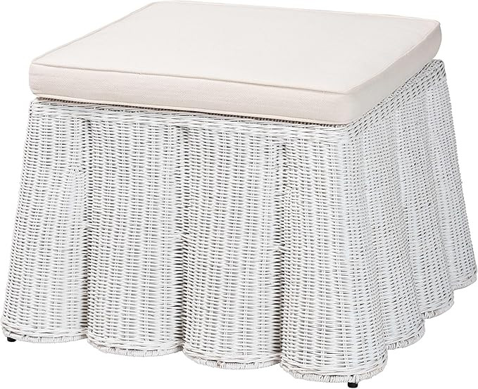 bali & pari Palm Bohemian White Scallop Rattan Ottoman | Amazon (US)