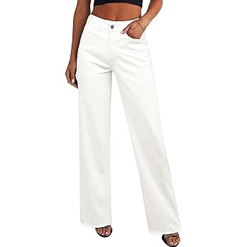 PRETTYGARDEN Wide Leg Jeans for Women Trendy High Waisted Stretchy Baggy Raw Hem Denim Palazzo Pa... | Amazon (US)