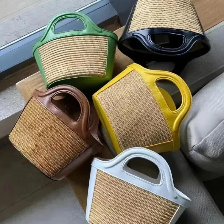 Shoulder Bags Summer Classic Woven Vegetable Basket Handbag Straw Bag Shopping Leather Beach Girl... | DHGate