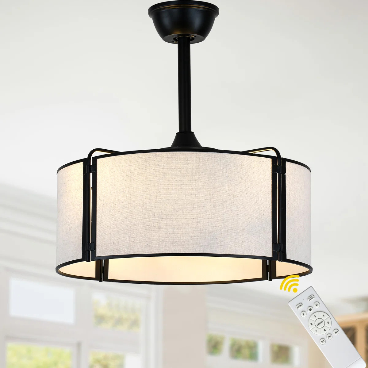 19" 7 - Blade Drum Ceiling Fan With Light Modern Bedroom Ceiling Fans 6 Speed Caged Ceiling Fan | Wayfair North America