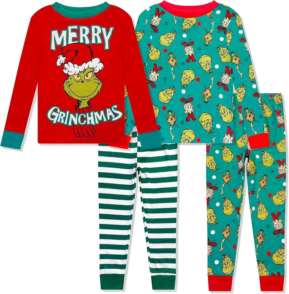 Dr. Seuss The Grinch Christmas Pajamas 4 Piece Set - Holiday Sleepwear Long Sleeve & Pants, Match... | Amazon (US)