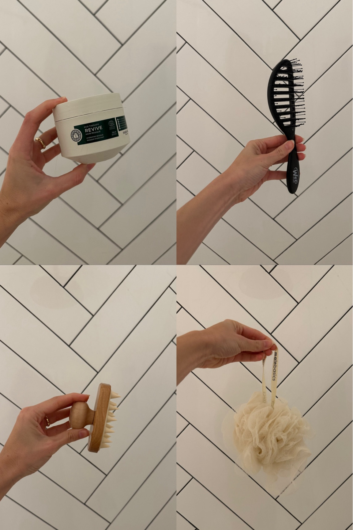 SHOWER ESSENTIALS !!!! this hair mask is nontoxic and works wonders. i love using the wet brush with my conditioner/hair mask. the scalp massage is such a nice touch to my hair routine. loveee the amazon basics loofahs! they come in a pack of a bunch and are so great 