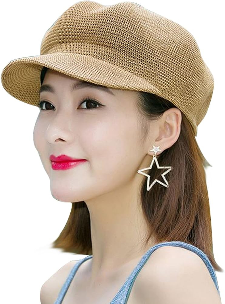 Women Summer Straw Newsboy Cap Beret Breathable Mesh Octagonal Cap Sun Hat Beach Hats for Women | Amazon (US)