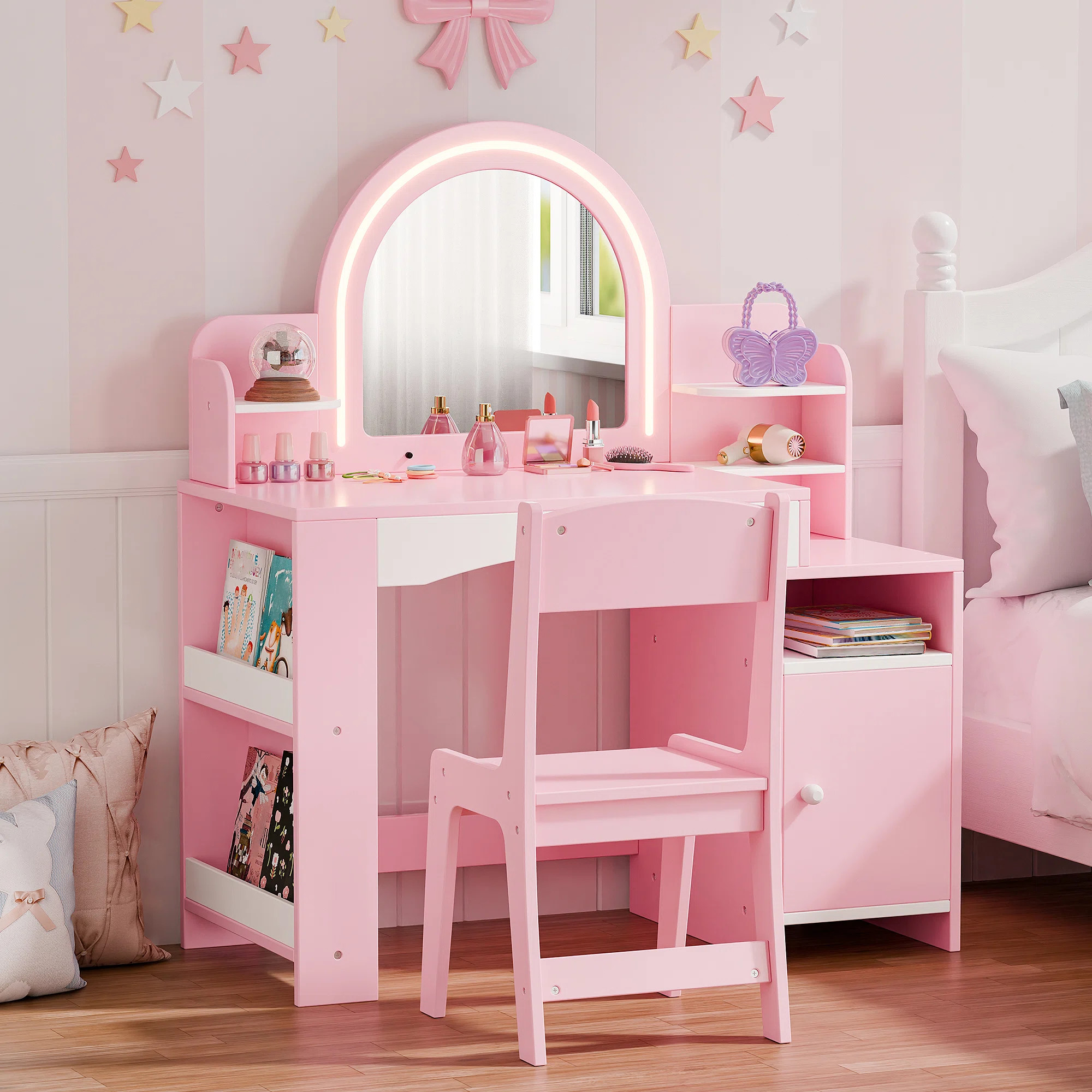 2 in 1 Kids Vanity Set With Mirror And Led Lights | Wayfair | Wayfair North America
