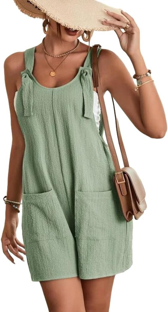 EGUGYDW Summer Rompers for Women Tie Knot Front Sleeveless Wide Leg Short Jumpsuits | Amazon (US)
