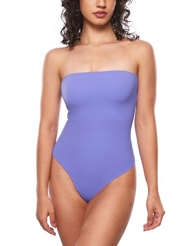 INLYRIC Women's Natrelax Sexy Strapless Bodysuit Thong Tube Top Off The Shoulder One Piece Leotard Dark Lavender Purple X-Small | Amazon (US)