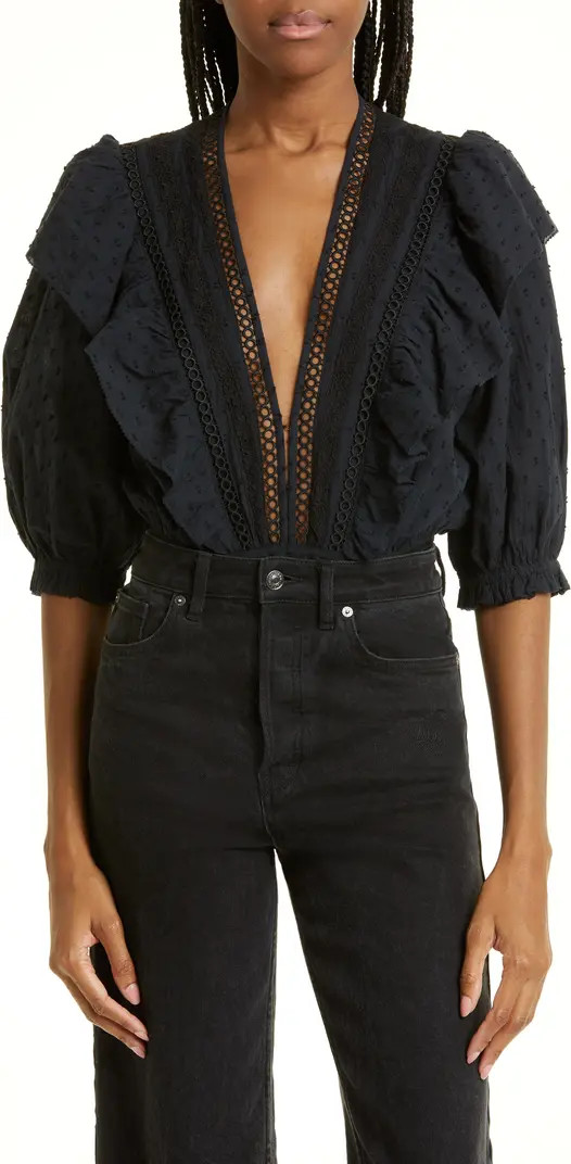 Clip Dot Ruffle Cotton Bodysuit | Nordstrom