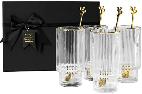 4pcs Origami Style Glass Cups Gift Pack, Ice Coffee Cups, Gift Box Drinking Glasses with Coffee S... | Amazon (US)