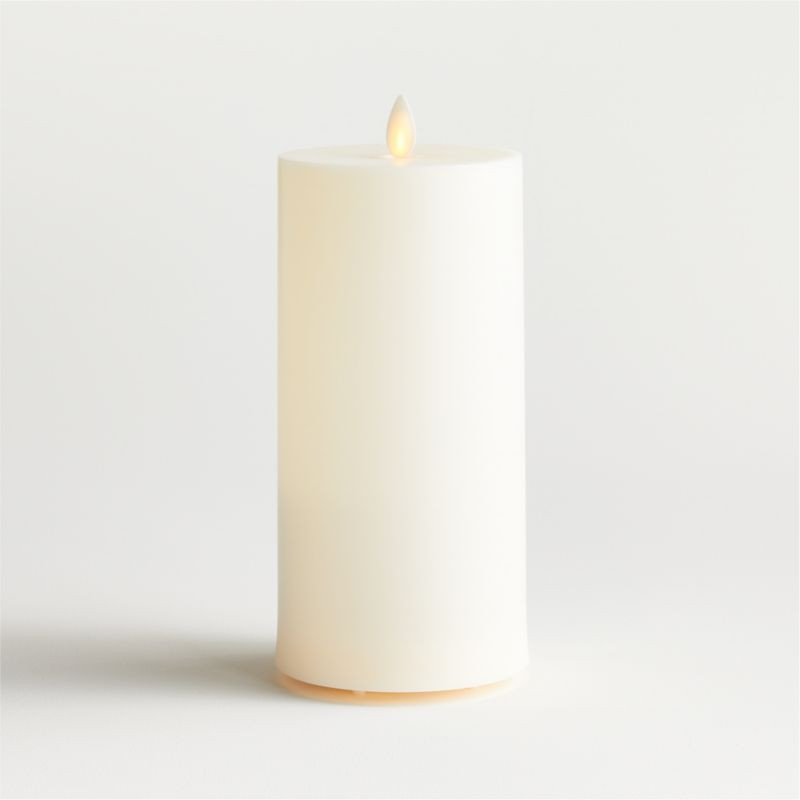 Flicker Outdoor Flameless Pillar Candle 4"x8" + Reviews | Crate & Barrel | Crate & Barrel